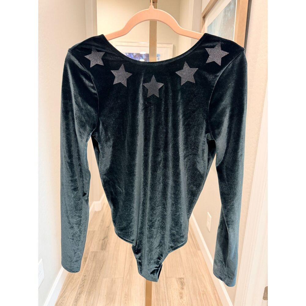 Victoria's Secret Sport Forest Green Velvet Star Bodysuit M NWT Y2K Celestial
